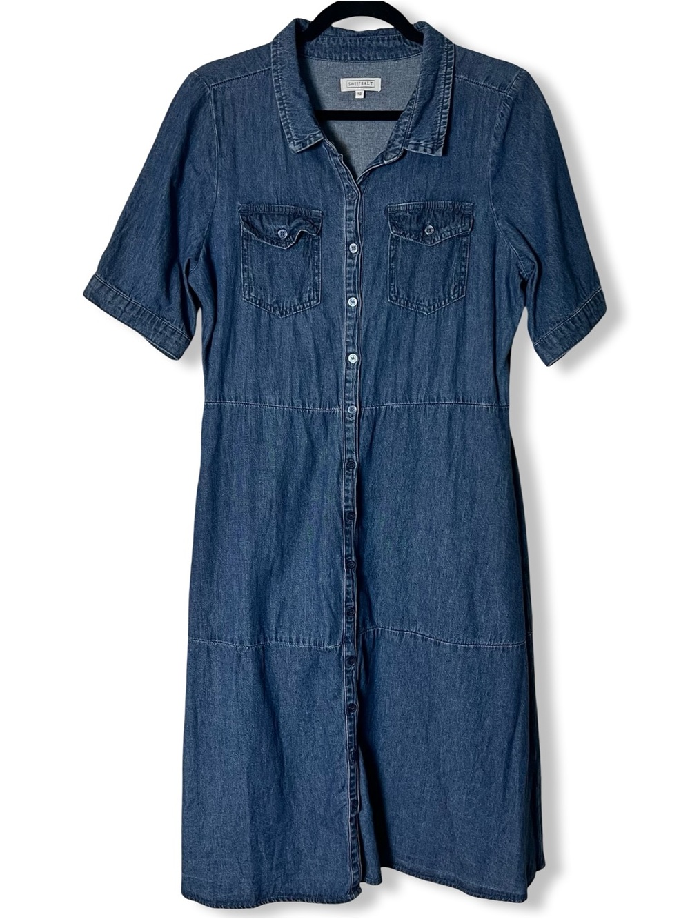 Sweet Salt Denim Chambray Shirtdress Midi Button Up Sz 10 Pockets
